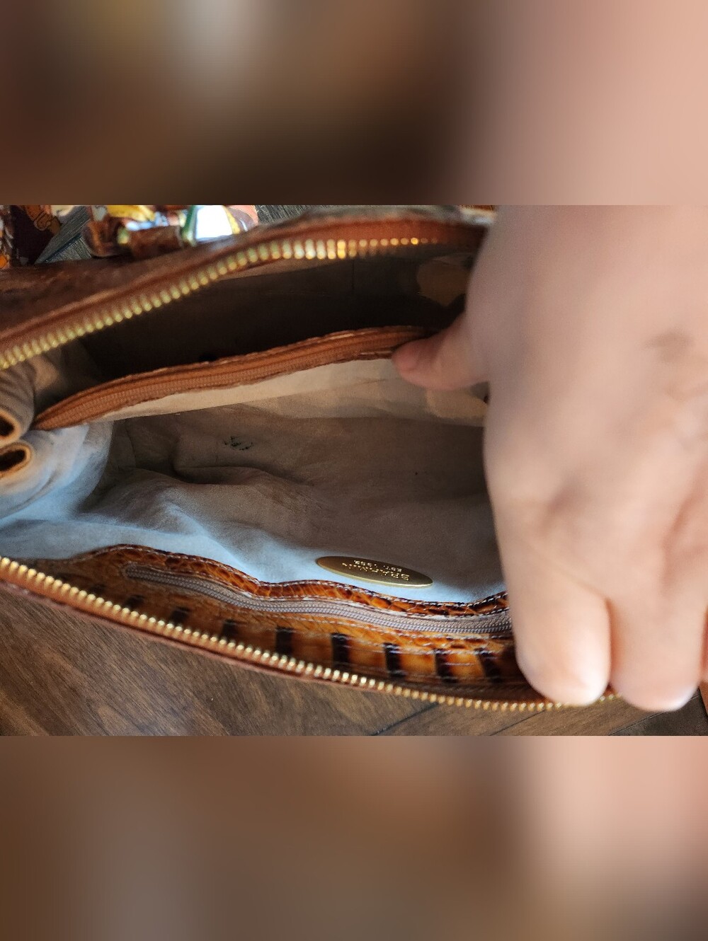 Brahmin Stacy satchel crafted from toasted Melbourne croc-embossed leather 12x8 - Picture 11 of 15